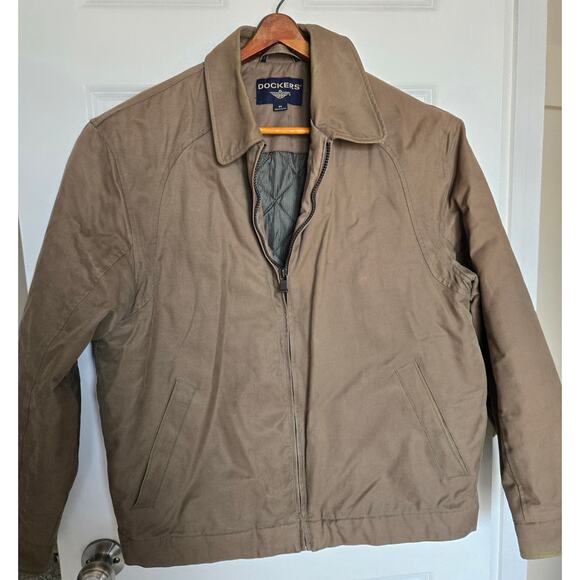 DOCKERS Relaxed Fit Quilted Liner Khaki Tan Collard Barn Coat Work Jacket Size M - Picture 1 of 7